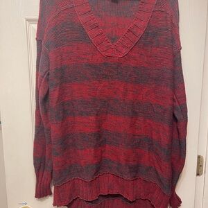 DKNY Red and Black V-Neck Sweater